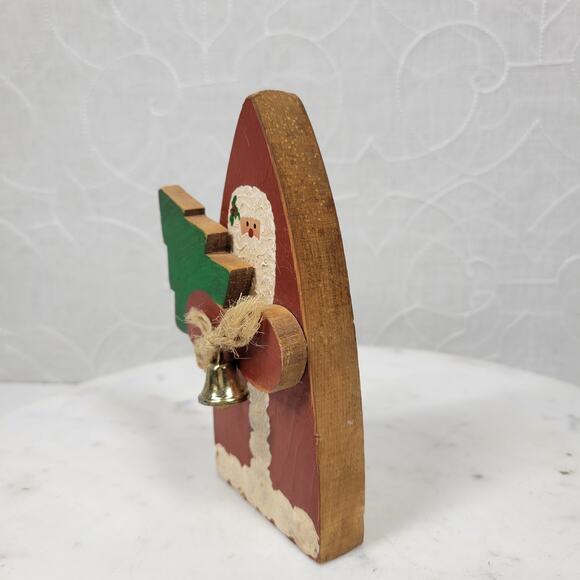 Vintage Wood Santa Claus 6" Red Green Handmade Hand Painted 3-D Christmas Tree - Picture 3 of 15